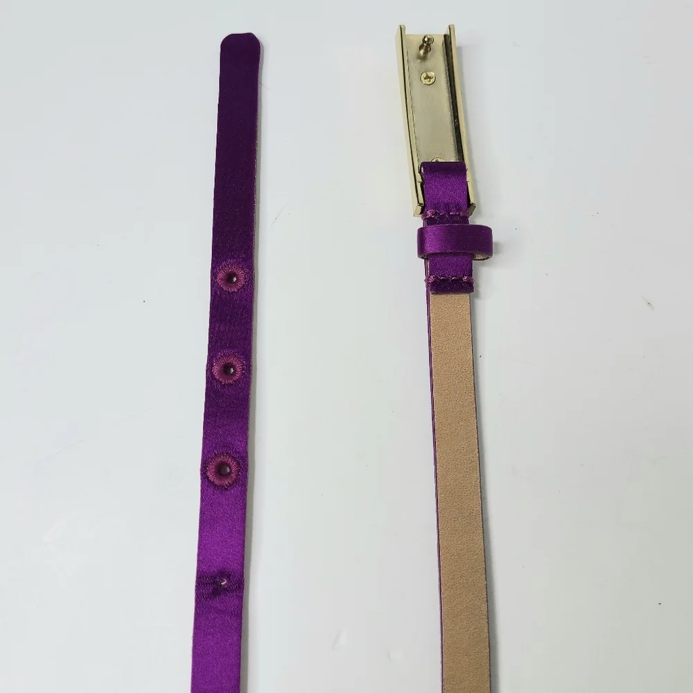 Talbots Bright Purple Silk Cotton Genuine Leather Skinny Belt